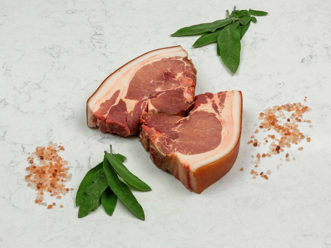 Free-range dry-aged pork T-bone chop from Thomas Joseph Butchery