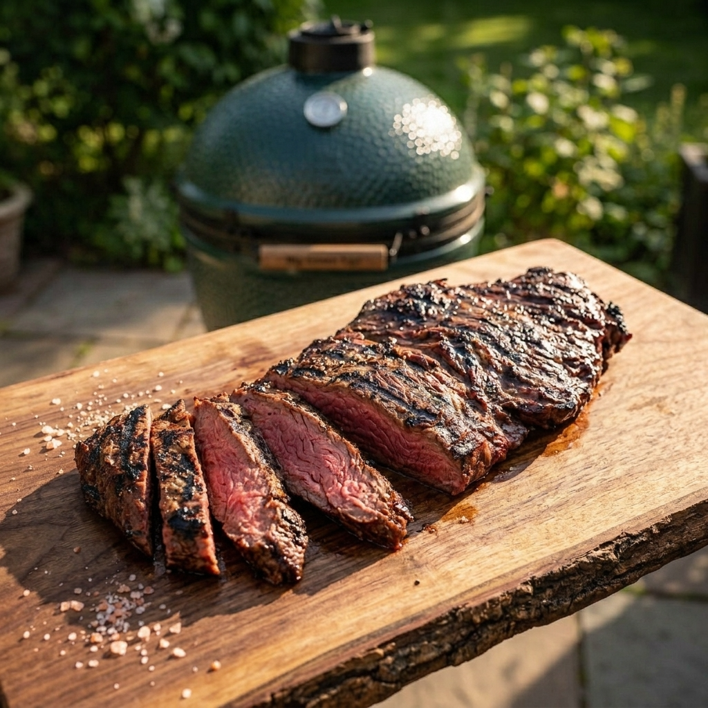bavette steak cooked on a big green egg