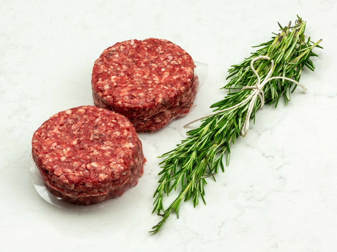 Dry-aged grass-fed beef burgers