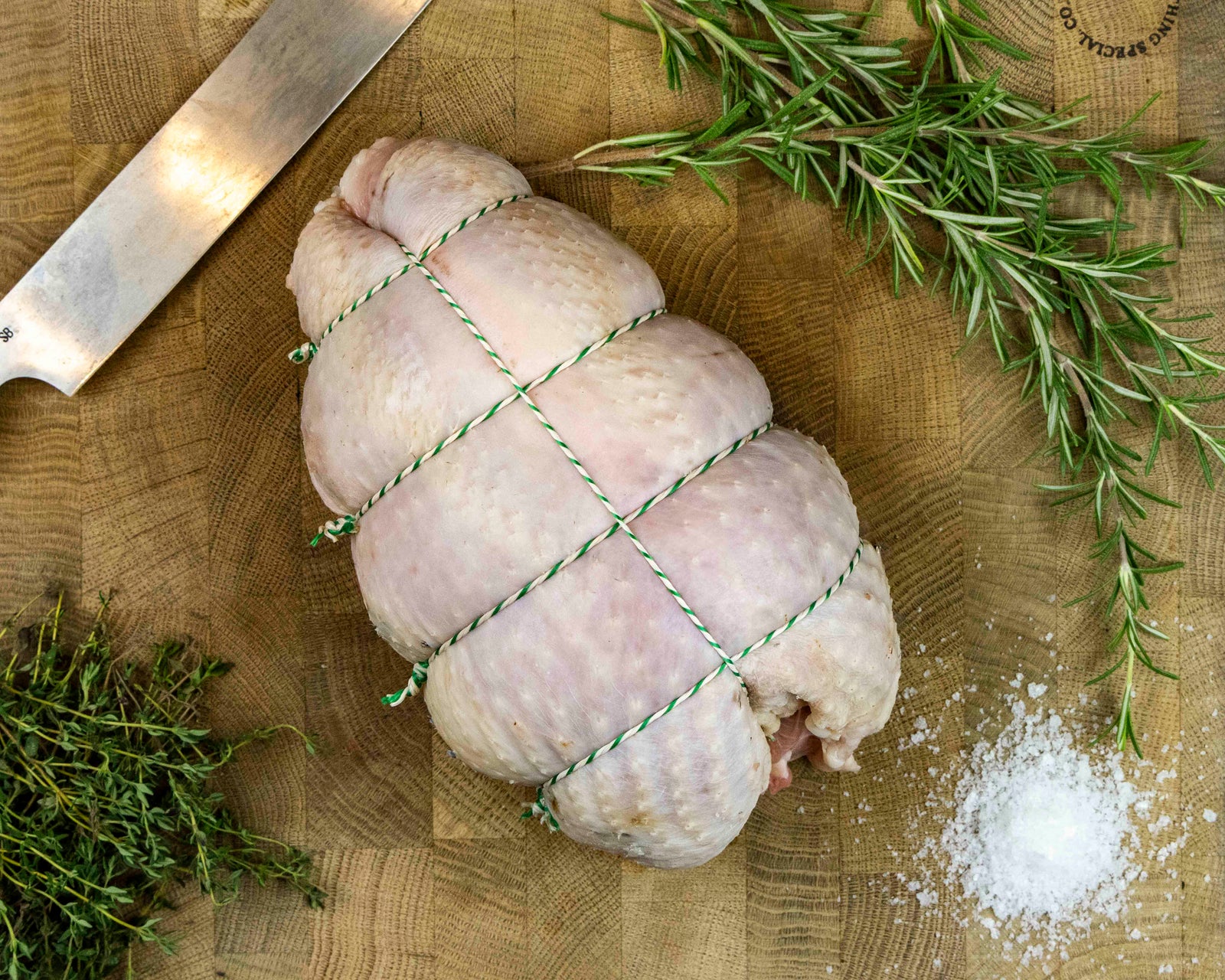 Boned and rolled free range bronze turkey breast and leg joint from Thomas Joseph Butchery