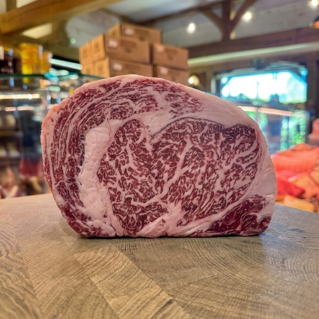 Wagyu beef steak on a wooden board