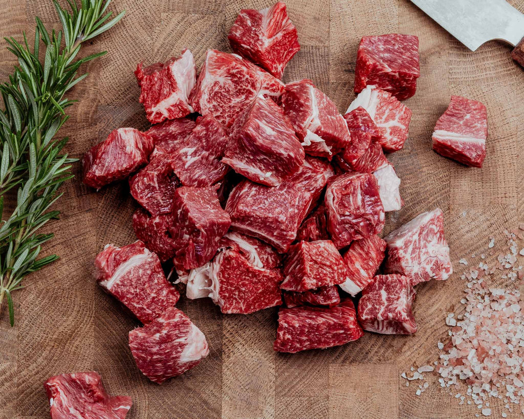 Golden Herd Heritage Wagyu Diced Beef — Golden Herd Heritage Wagyu beef, Thomas Joseph Butchery