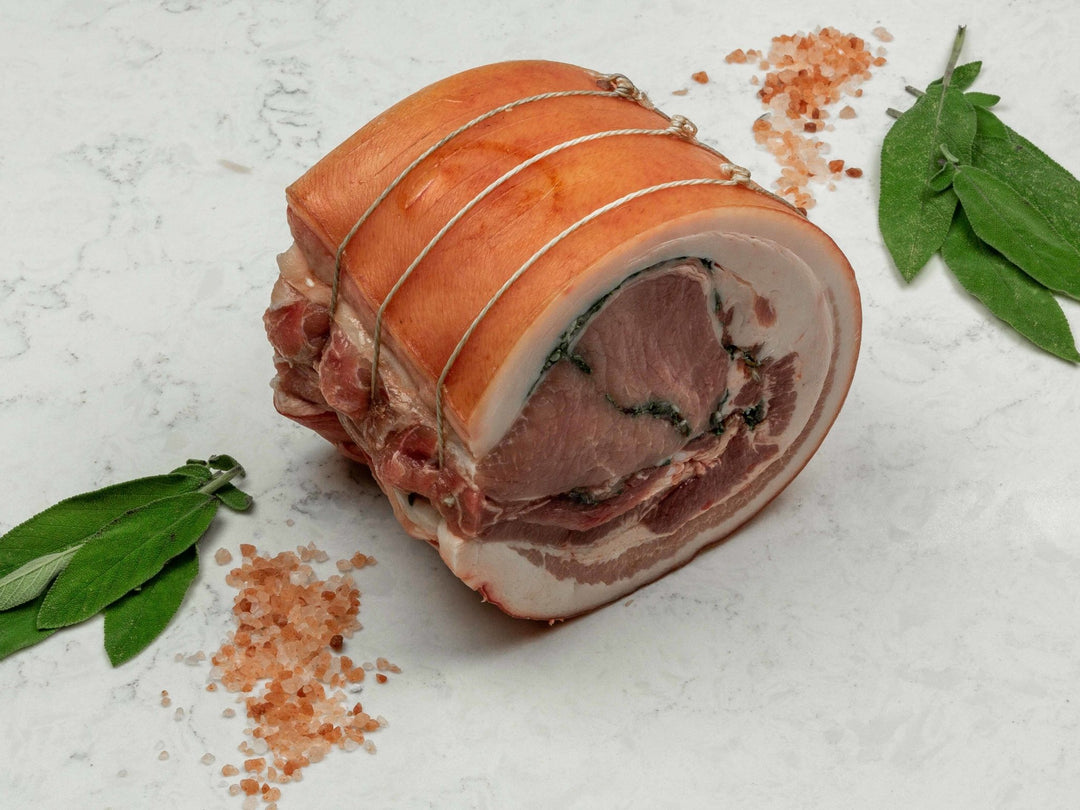 Christmas porchetta box with free range Blythburgh pork, pigs in blankets and sausage-meat