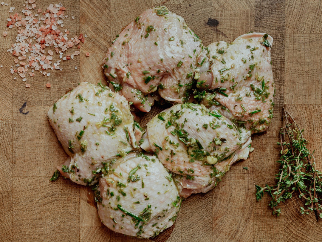 Marinated Free Range Chicken Thighs - Boneless, Skin On — free range chicken from Thomas Joseph Butchery