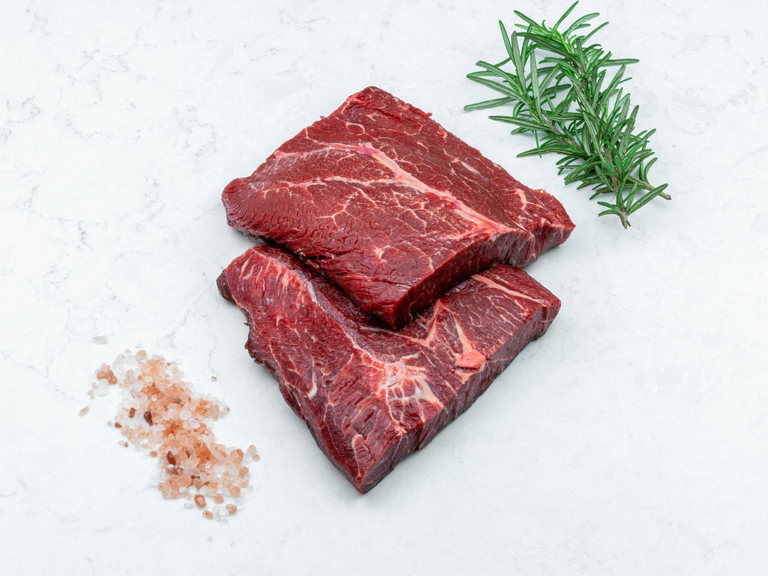Flat iron steak from grass fed British beef, cut from the featherblade